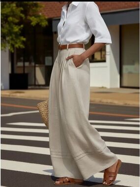 Platted Women's Cream Wide-Leg- Versatile Summer Style